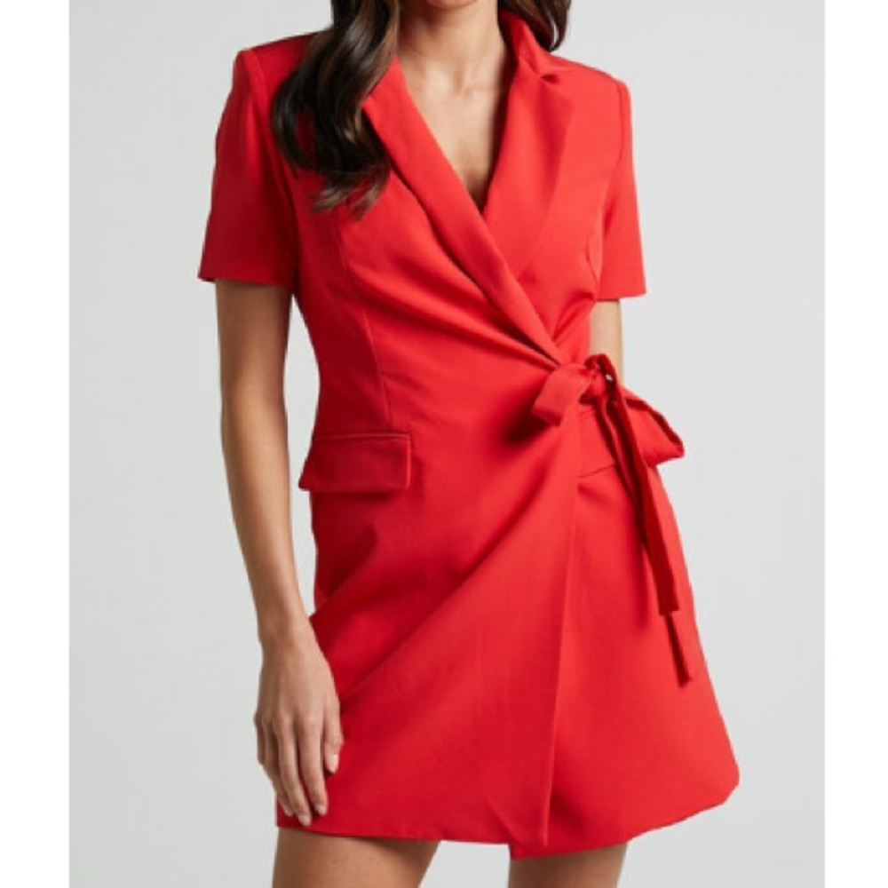 Red Wrap Blazer Dress